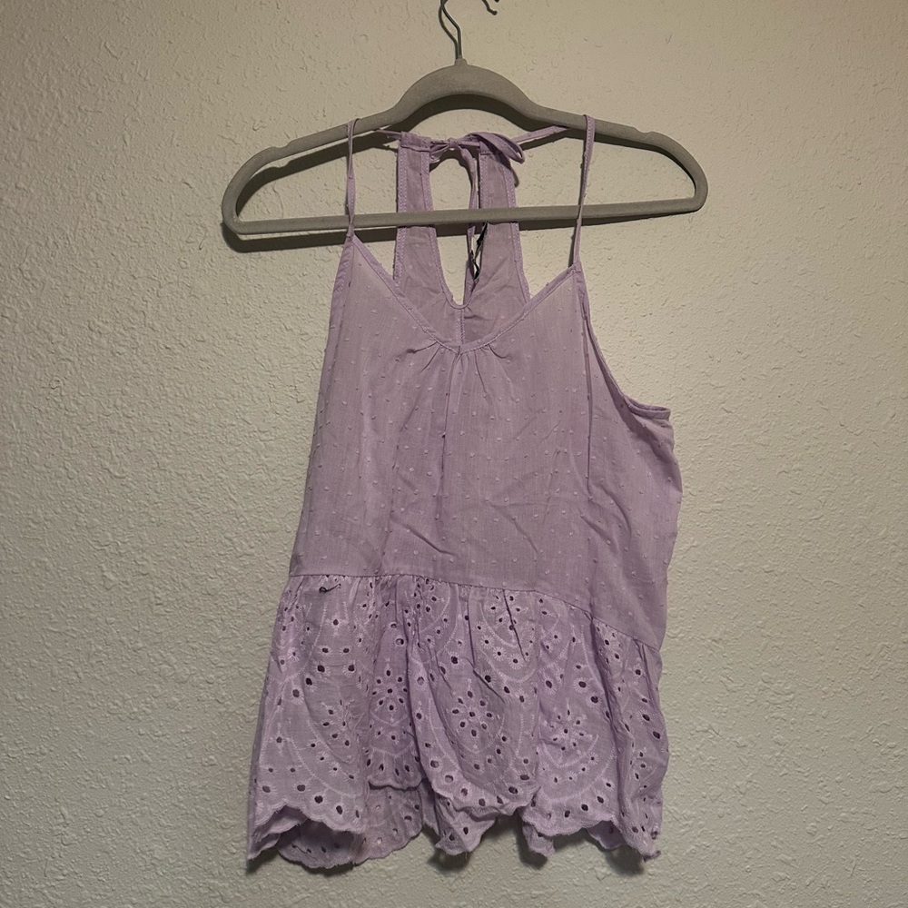 HYFVE Purple Sleeveless Ruffled Tie Front Tank Top